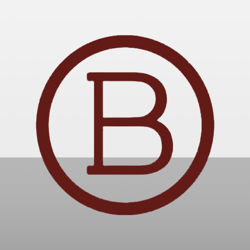 Boekel B mark, white on grey