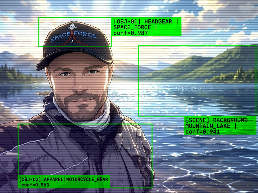Joshua Roberts on the water, machine-vision detection overlay